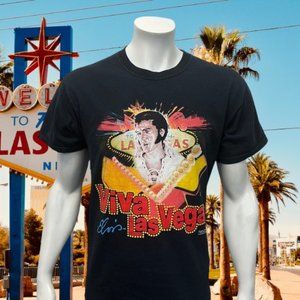 Vintage Rare 90s Elvis Presley "VIVA LAS VEGAS" Black Graphic T-Shirt Tee Large